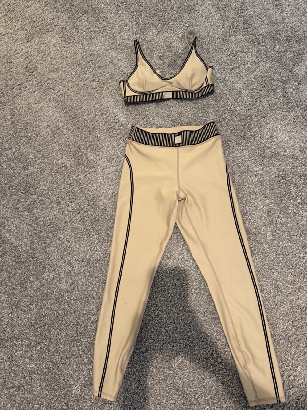 Beige Two-Piece ALO Active Set with Black Trim